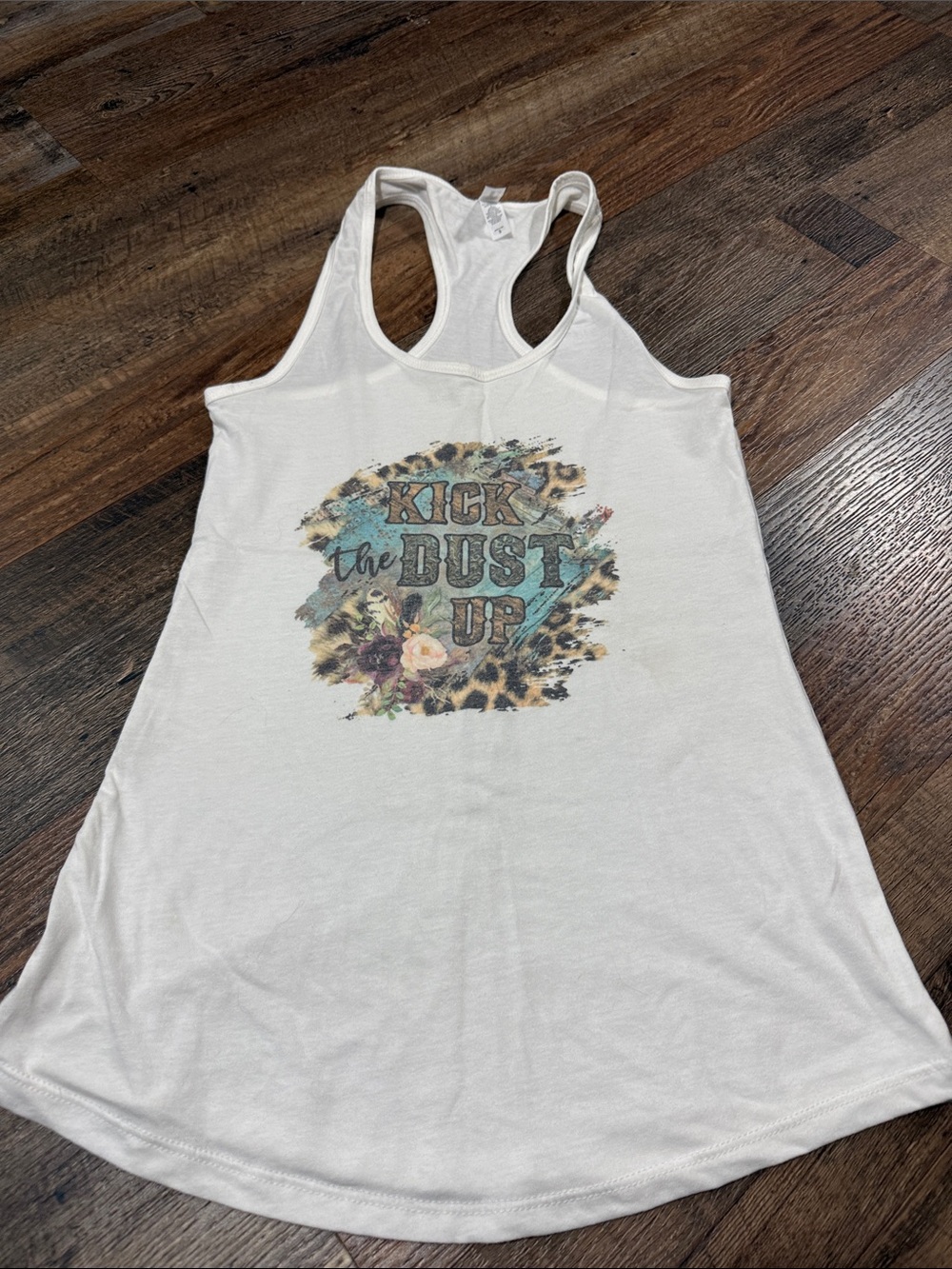 White Graphic Racerback Tank Top - Kick the Dust Up